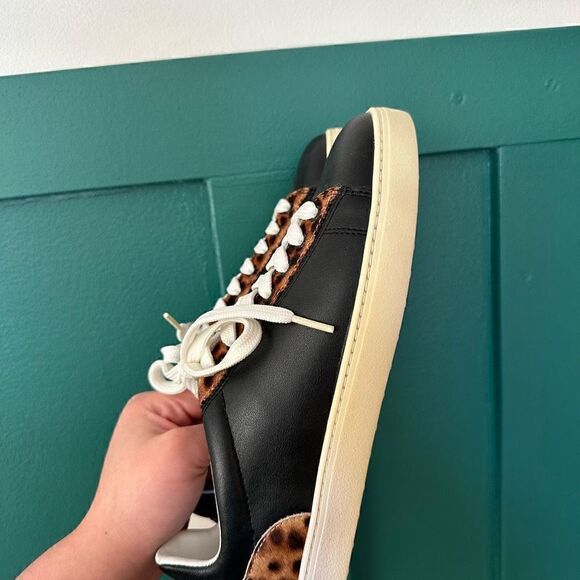 Stuart Weitzman Women’s Livvy Black And Leopard Low Top Lace Up Sneaker - Picture 3 of 16